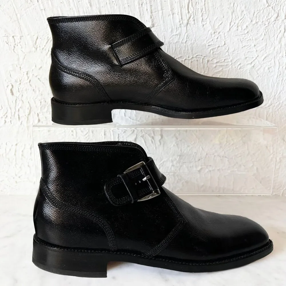 Vintage Florsheim Imperial Custom Made Black Leather Monk Strap Jodhpur Boots 9